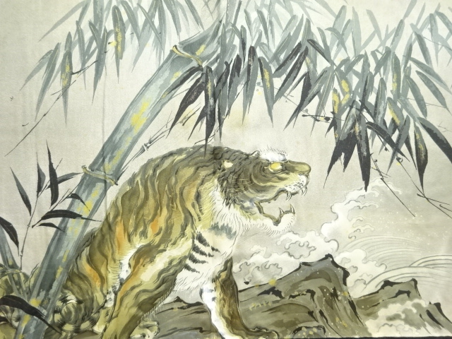 JAPANESE KIMONO / ANTIQUE MENS HAORI / SILK / TSUMUGI / TIGER (lining)